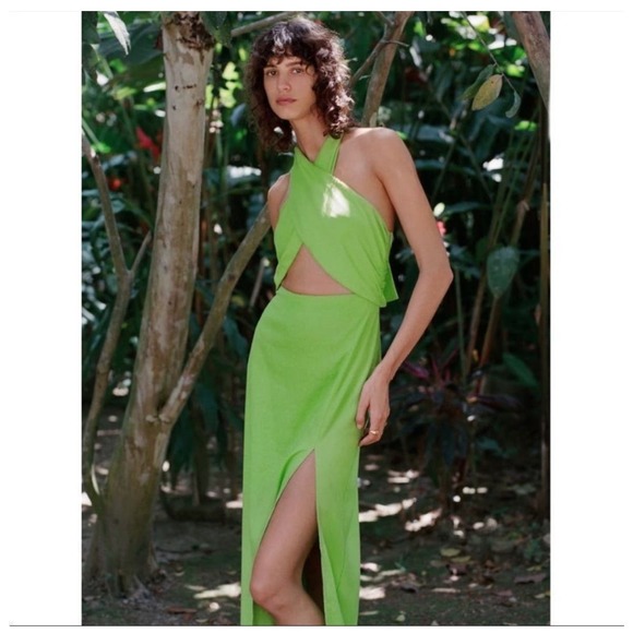 Zara LINEN BLEND CUT OUT HALTER DRESS 7707/9394/039/022 - Picture 4 of 8
